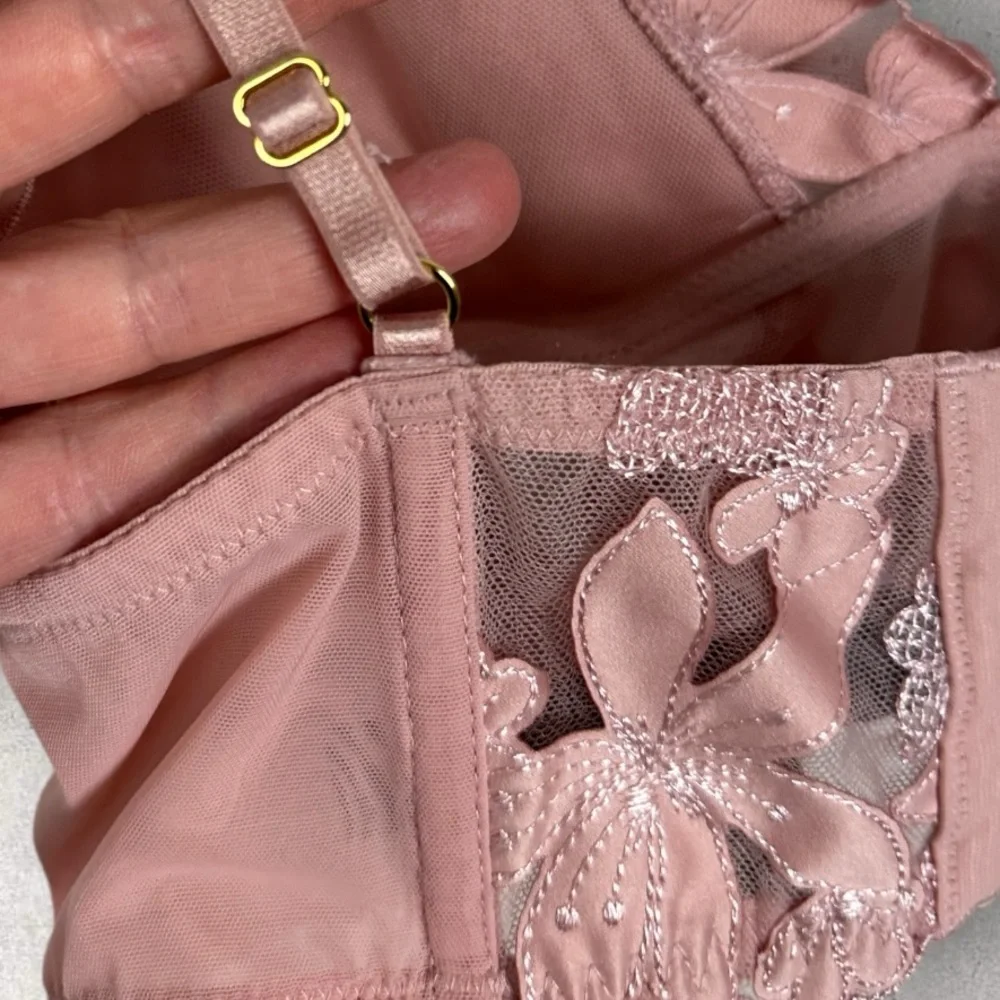 Victorias secret Pink Lace Floral Bralette Bra Womens Size Medium DD Sexy Adjust - Picture 11 of 15
